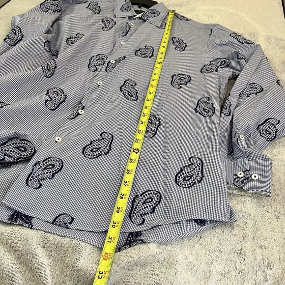 Bugatchi Uomo Button Shirt Mens Size XL Flip Cuff Blue Paisley Embroidered‎ GUC - Picture 8 of 9